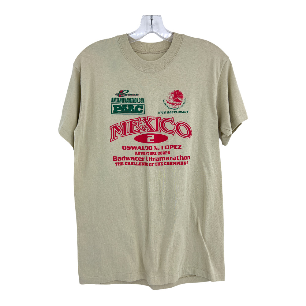 American Vintage Tan Graphic Mexico Short Sleeve Tee with Red and Green Print